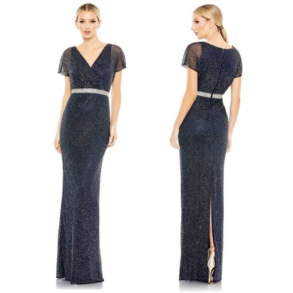 MAC DUGGAL Beaded Column Gown in Midnight Size US 4 - Picture 1 of 10